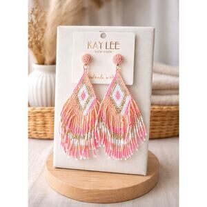 Kay Lee Pink Beaded Fringe Earrings New